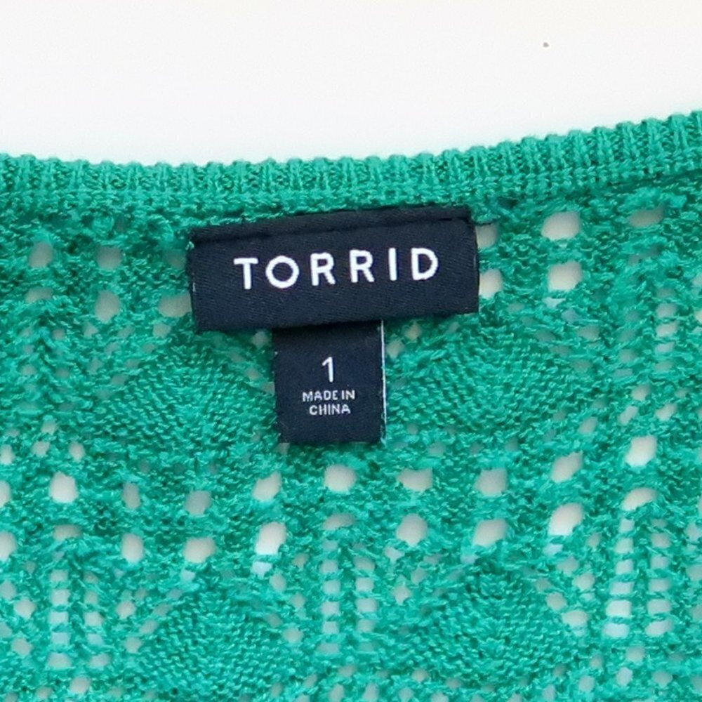 Torrid Green Crochet Open Stitch Pullover V-Neck Cinched Front Sweater / Top 1x - Picture 10 of 12